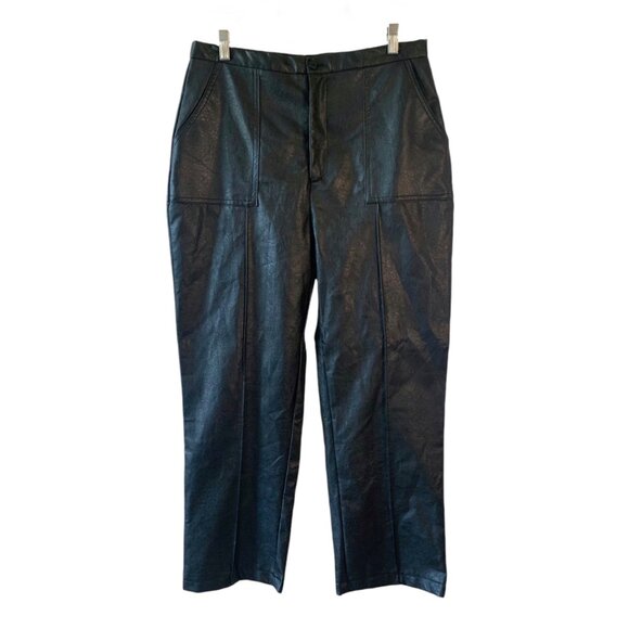 PRINCESS POLLY Solid Encore Black Faux Leather Ankle Straight Leg Pants Size 12 - Picture 2 of 8